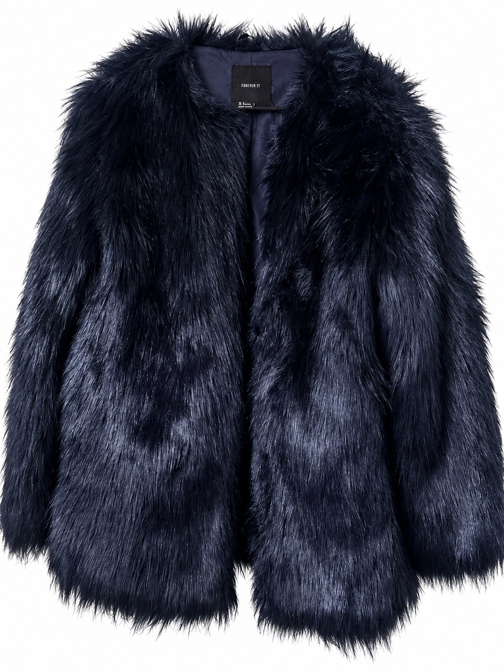 Forever 21 Plush Faux Fur Jacket in Navy